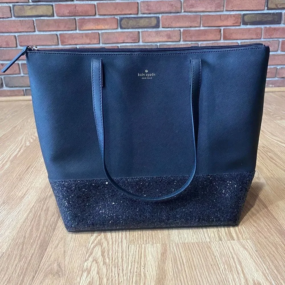Kate Spade Greta Court Penny Glitter Large Tote Bag Black